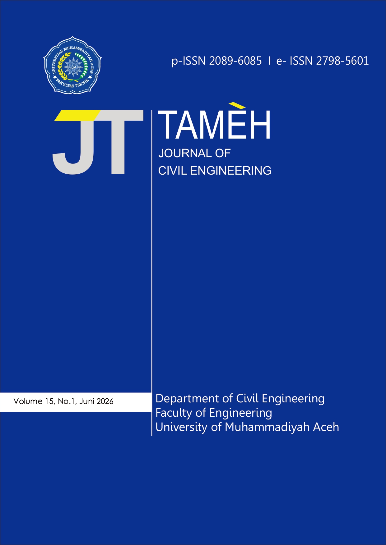 					View Vol. 15 No. 1 (2026): Tameh: Journal of Civil Engineering
				